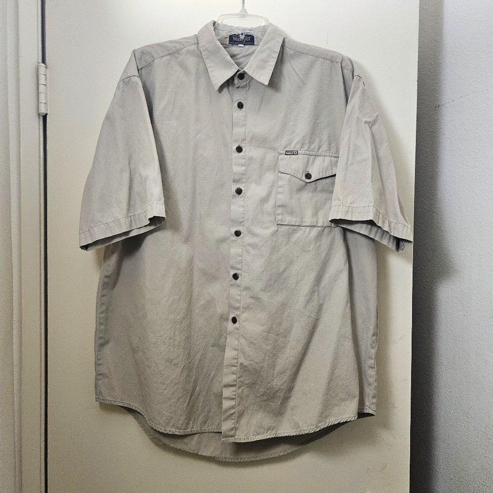 Wrangler Vintage Mens Tan Short Sleeve Cotton Button Down Shirt Sz XL One Pocket